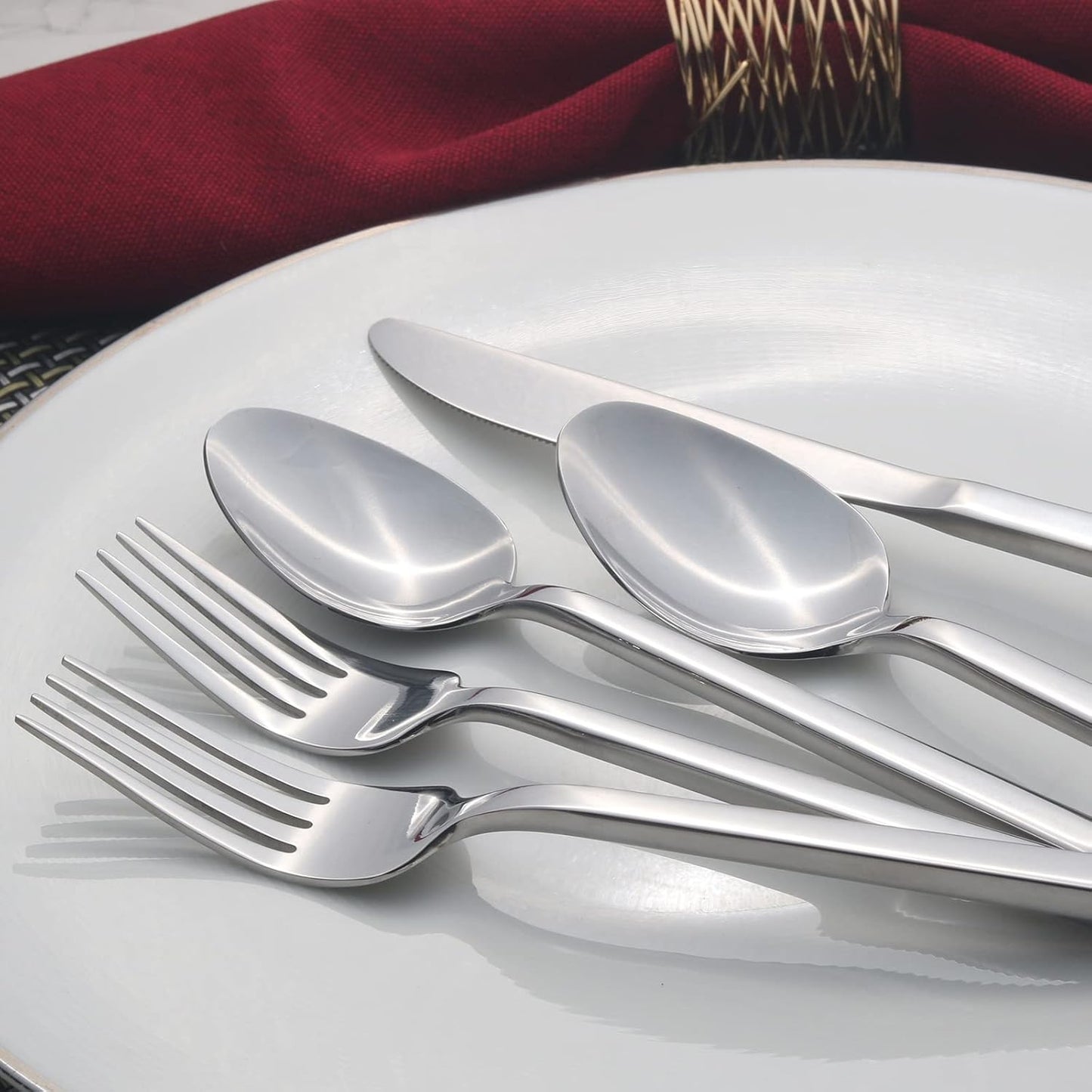 Alata Cube 45-Piece Forged Stainless Steel Flatware Set Cutlery Set,Service for 8,Silver Finish,Dishwasher Safe