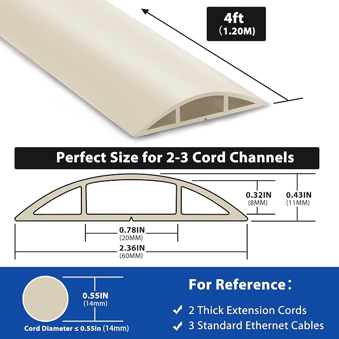 4ft Cord Covers for Wires on Floor, LZEOY Extension Floor Cable Cover, Hide - Image 2