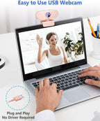 Webcam for pc with Microphone, Full Hd 1080P Pink Streaming Web Cam with Mic - Image 6