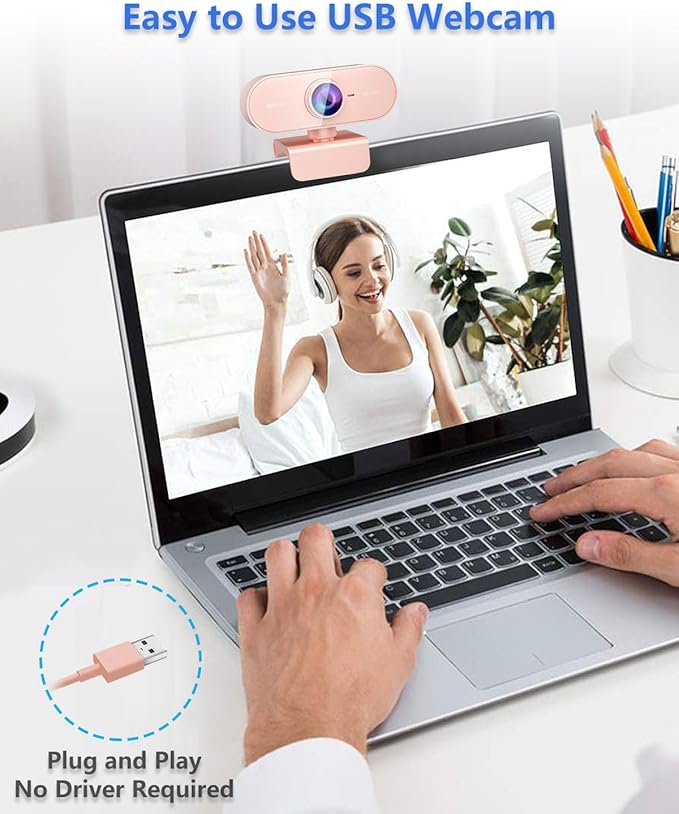Webcam for pc with Microphone, Full Hd 1080P Pink Streaming Web Cam with Mic - Image 6