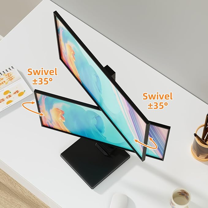 Suptek Dual Monitor Stand with Base- Vertical Stack Screen Free-Standing - Image 4