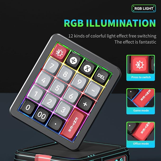 Adventurers K812 Wired Mechanical Numeric Keypad, 19-Key Hot-Swappable RGB - Image 2