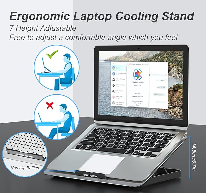 ICE COOREL Aluminum Laptop Cooling Pad, Laptop Cooler Stand - Image 3