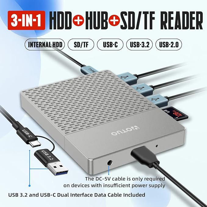YOTUO Docking Station External Hard Drive Storage, USB-C Hub + HDD 7-in-1 - Image 2