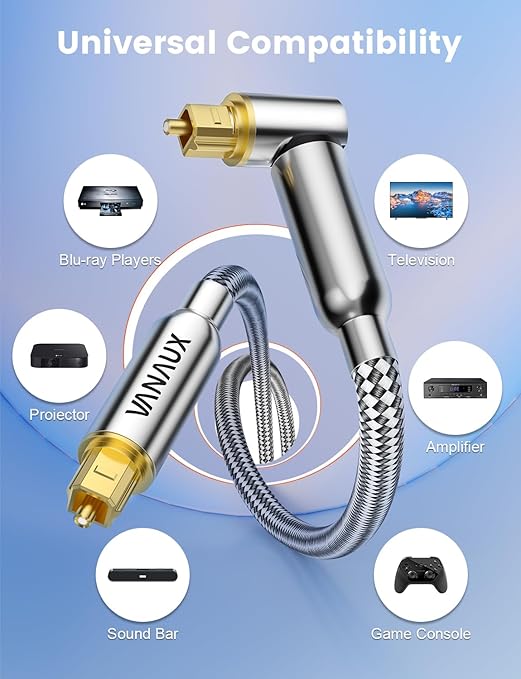 VANAUX 90-Degree Optical Audio Cable 15FT, Premium Fiber Optic Toslink - Image 6
