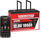 12V 100Ah Bluetooth LiFePO4 Battery, Low-Temp Protection 12V Lithium Battery by CYCLENBATT