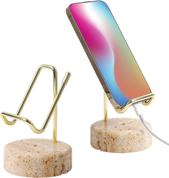 Marble Phone Stand with Metal Holder, Charging Available While Using, Swipe Up by TransMarble