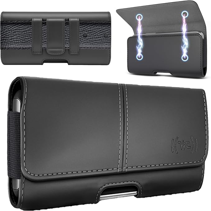 Leather Phone Holster for Men & Women, Horizontal Cell Phone Case by WirelessCity