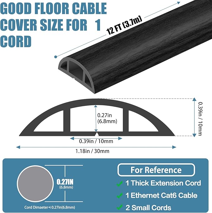 Floor Cord Covers for Wires 12FT Cable Hider Wire Cover Self Adhesive Cord - Image 2