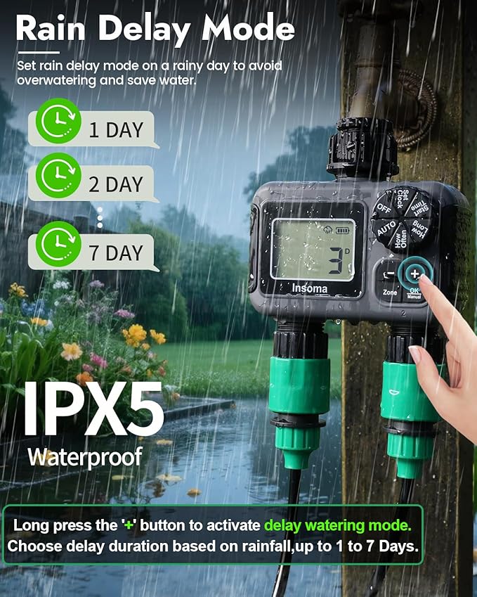 Insoma 2-Zone Sprinkler Timer, Programmable Garden Hose Timer - Image 6