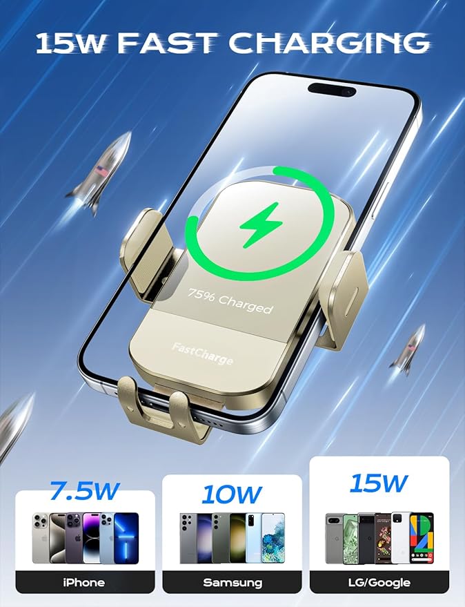 Wireless Car Charger, 15W Fast Charging Auto Clamping Car Charger Phone Mount - Image 3