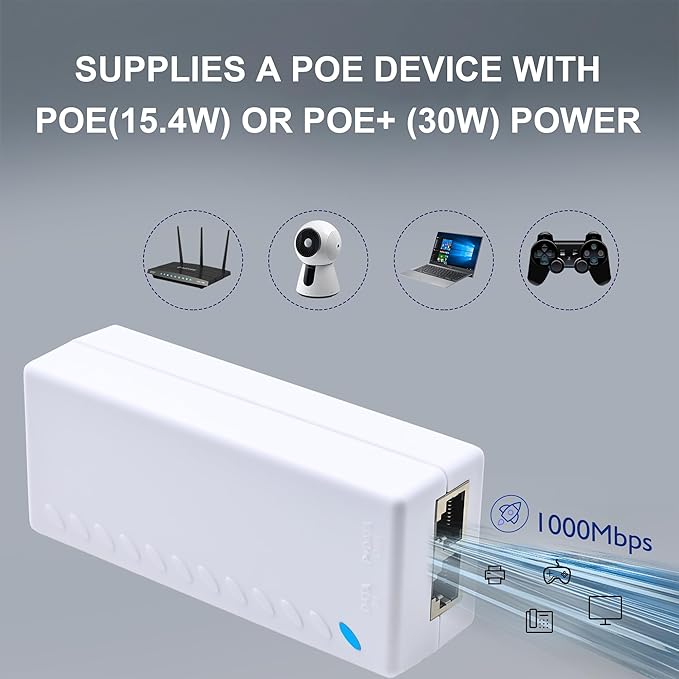 Gigabit PoE+ Injector – Converts Non-PoE to PoE+, 30W Power, Plug & Play - Image 4