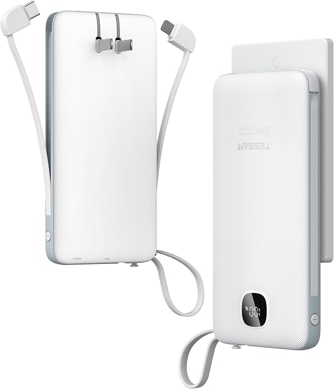 TESSAN Portable Charger with Built in Cables, 10000mAh Power Bank Fast Charging by TESSAN
