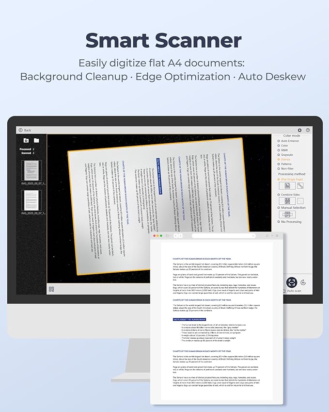 CZUR Portable 12MP Document Scanner, USB Document Camera, Fast Scan 1s/Page - Image 4