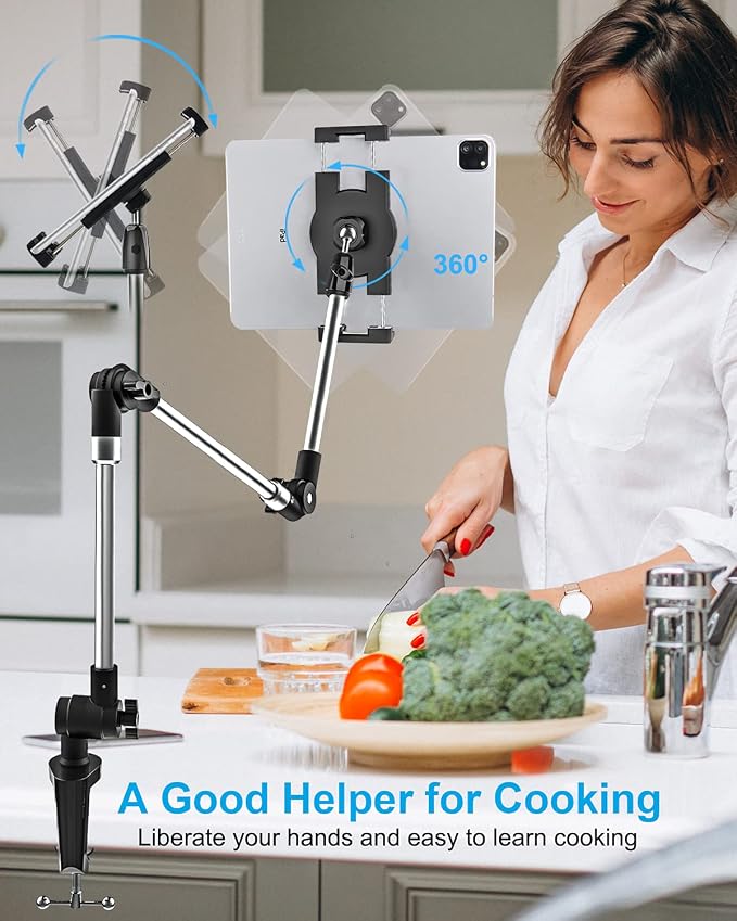 Tablet Holder for Desk Clamp 360° Phone iPad Mount, Aluminum Flexible Webcam - Image 5