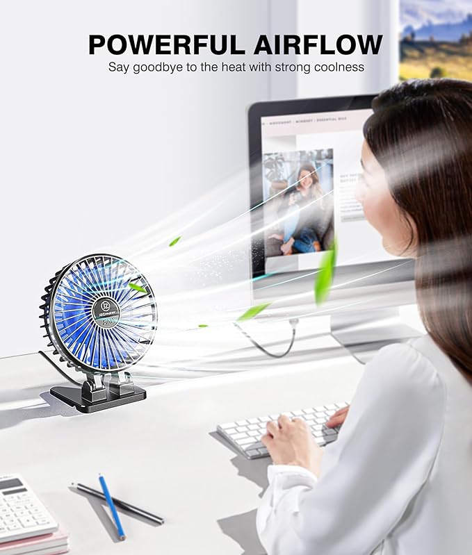 JZCreater USB Desk Fan, Mini Portable Fans, 3 Speeds Desktop Table Cooling Fan - Image 2