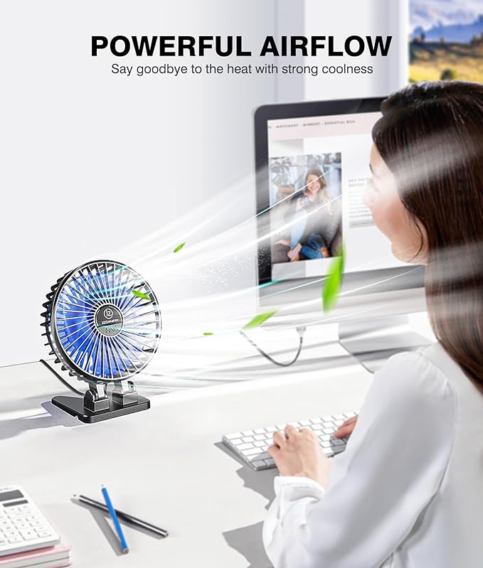 JZCreater USB Desk Fan, Mini Fan Portable, 3 Speeds Desktop Table Cooling Fans - Image 2