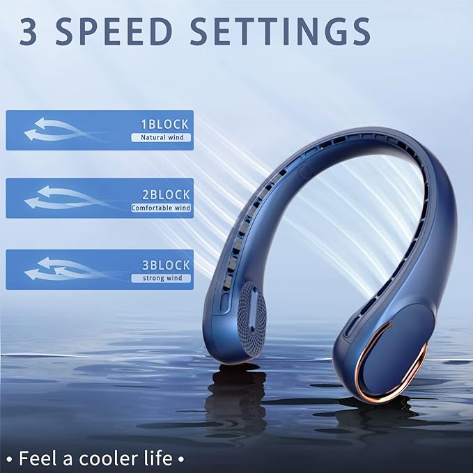 Neck Fan, USB Rechargeable Personal Fan, 4000 mAh Battery Operated, 3 Speeds - Image 3
