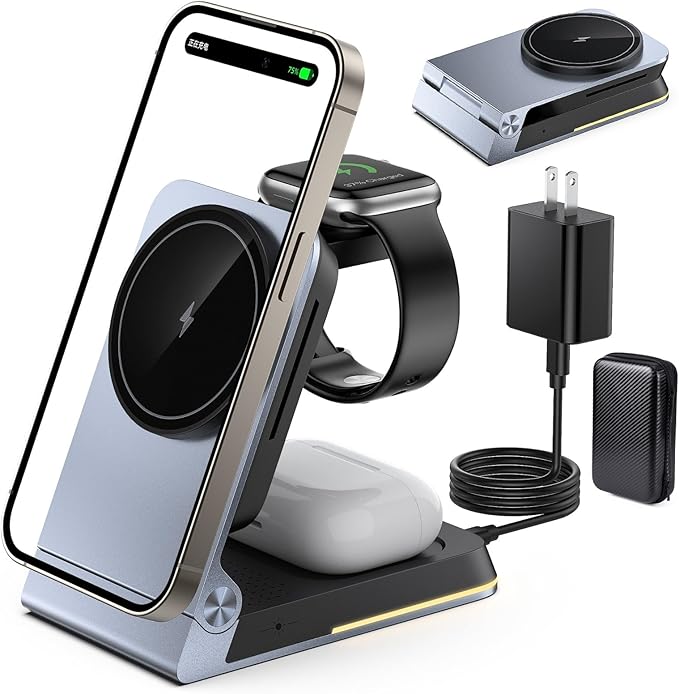 Aluminum 3 in 1 Wireless Charging Station, Foldable Wireless Charger by Solocarboy