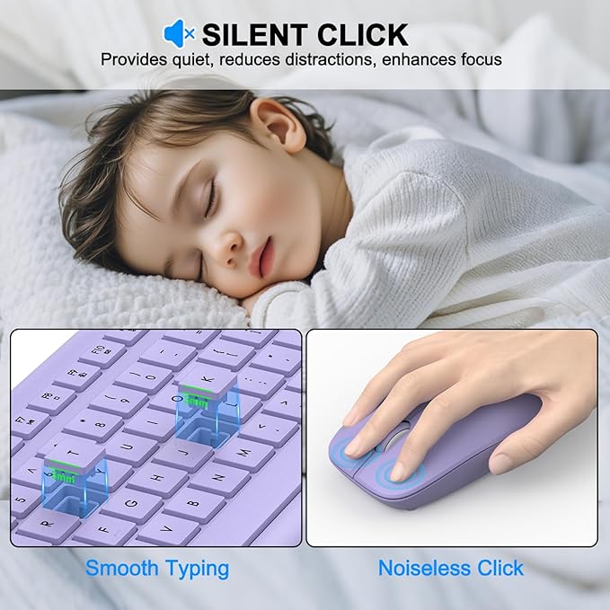 Wireless Keyboard and Mouse Combo, Full-Size Silent Ergonomic Keyboard and - Image 3
