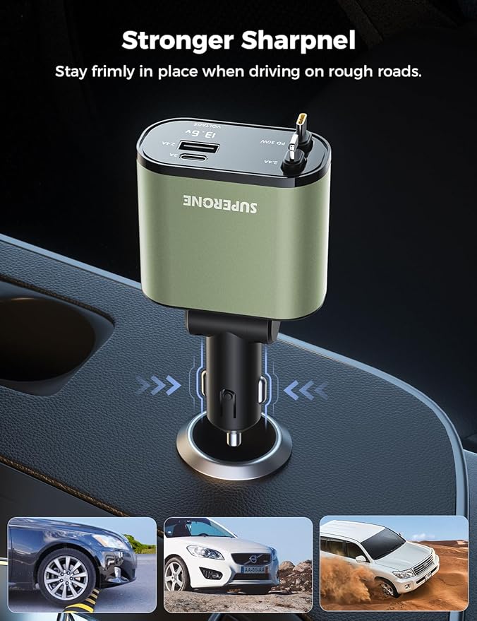 【Upgraded】 SUPERONE Retractable Car Charger 4 in 1, Fast Car Phone Charger - Image 8