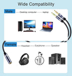 Braided Headphone Splitter for Computer, 3.5mm Female to 2 Dual 3.5mm Male - Image 2