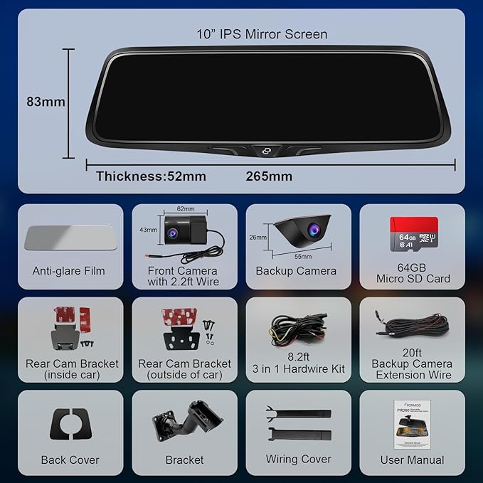 PORMIDO OEM 2K Rear View Mirror Camera, Smart Full Touchscreen Rearview WDR - Image 8