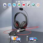 MAIRDI USB Headset with Microphone, Wired PC Headset, USB-A & USB-C Computer - Image 5