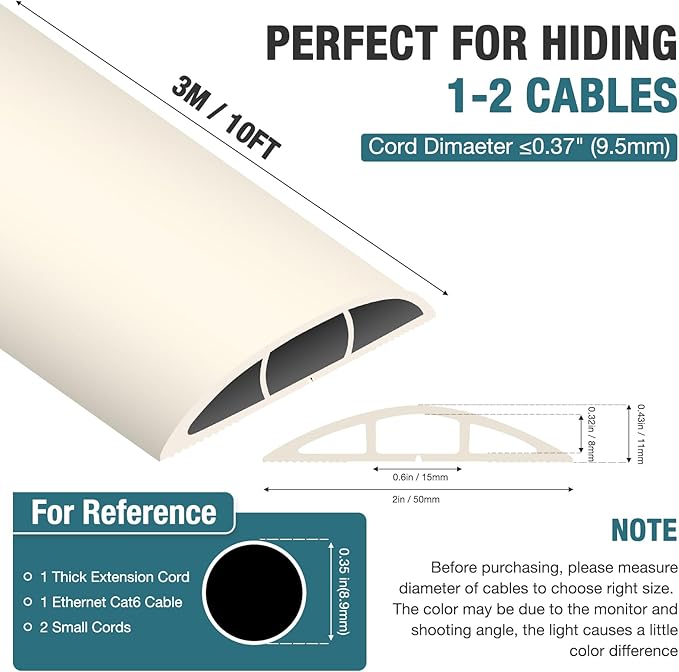 Floor Cord Cover, Cable Protector, 0.63W x 0.31H inches, Wire Cover - Image 5