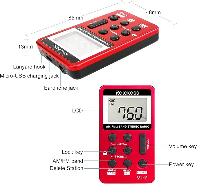 Retekess V112 AM FM Portable Pocket Radio, FM Receiver, Digital Tuning Stereo - Image 3
