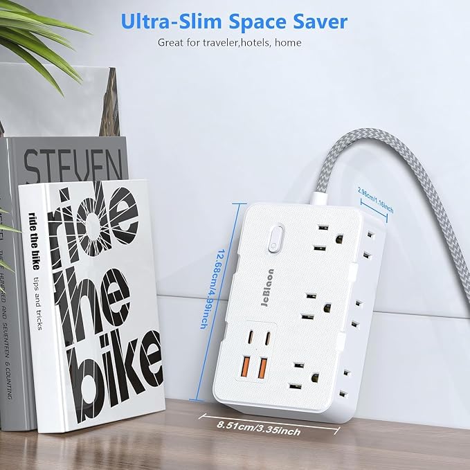 Surge Protector Power Strip, 15 Ft Cord Ultra Thin Flat Extension Cord - Image 8
