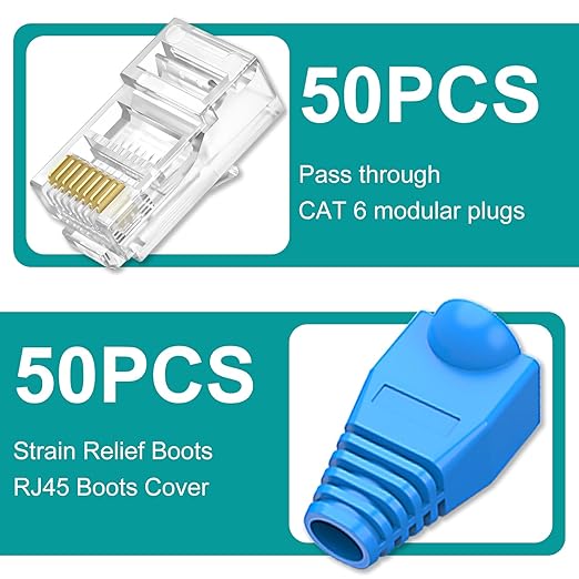 UTP RJ45 Connectors, Cat6 RJ45 Pass Through Plugs 50-Pack, Cat6 RJ45 Plugs - Image 2
