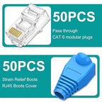UTP RJ45 Connectors, Cat6 RJ45 Pass Through Plugs 50-Pack, Cat6 RJ45 Plugs - Image 2