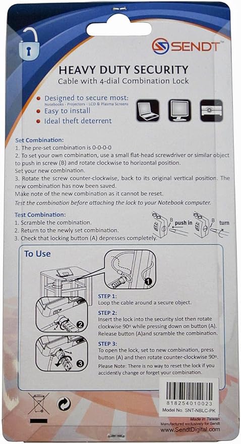 Sendt Pink Notebook/Laptop Combination Lock Security Cable - Image 4