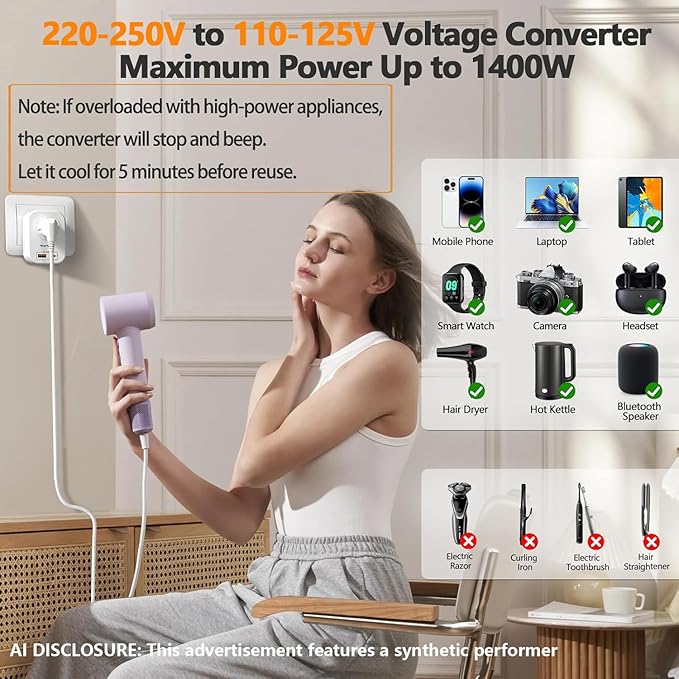 220V to 110V Voltage Converter US to Europe International Universal Travel - Image 4