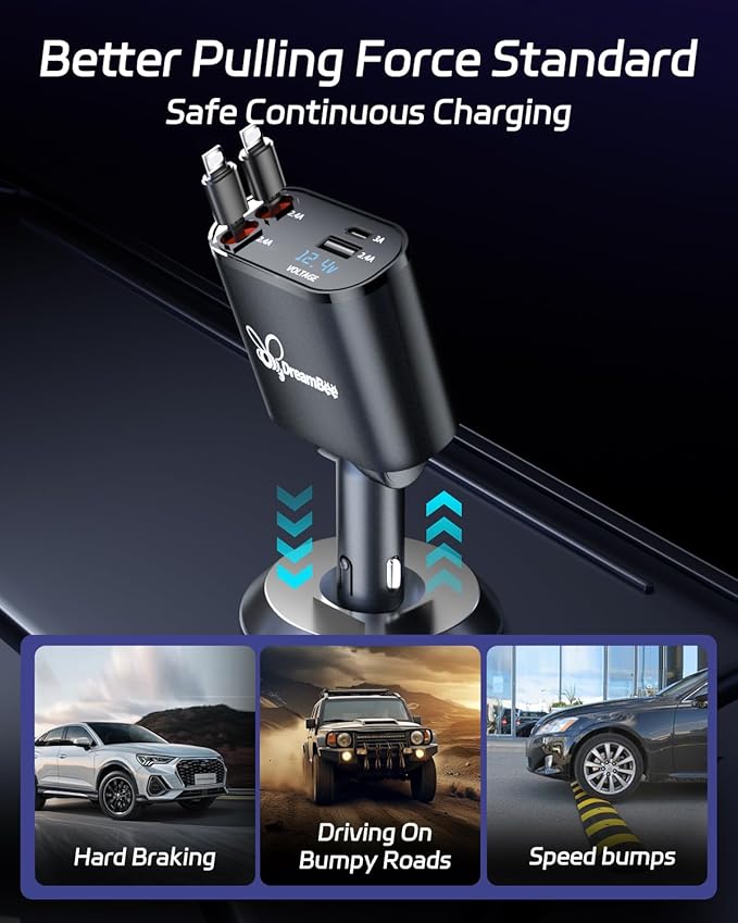 Retractable Car Charger, Super Fast USB Car iPhone Charger, Gifts - Image 6