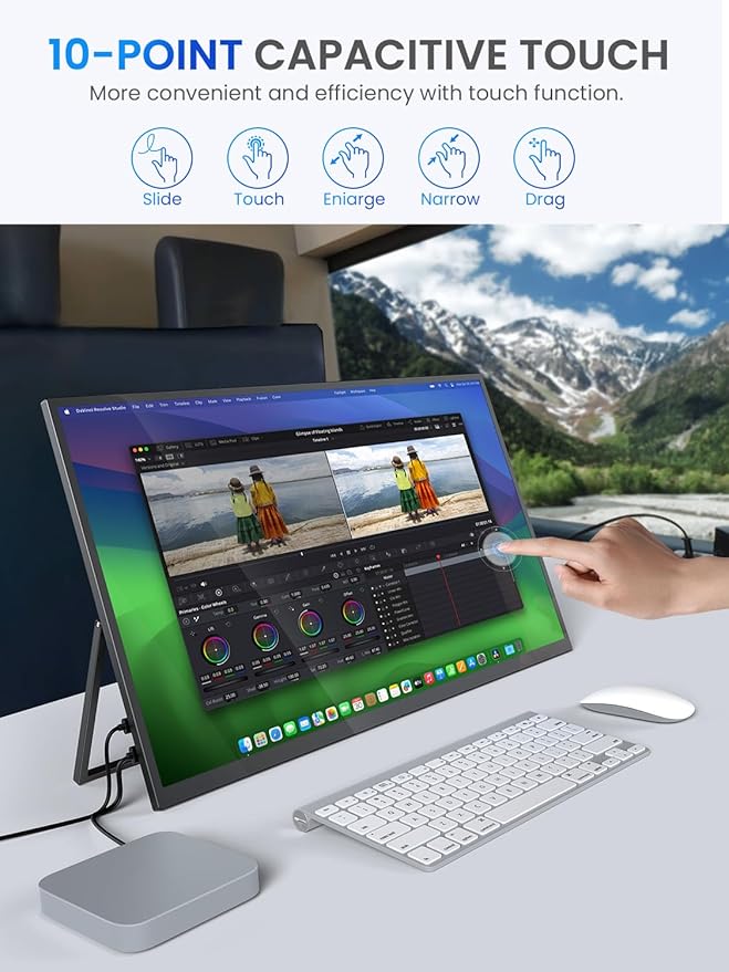 UPERFECT 22" 2K QLED Portable Touchscreen Monitor w/VESA & 180° Adjustable Stand - Image 3