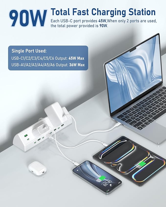 Jgstkcity 90W Desk Clamp Power Strip, 12 USB Ports, Surge Protector, ETL Listed - Image 3