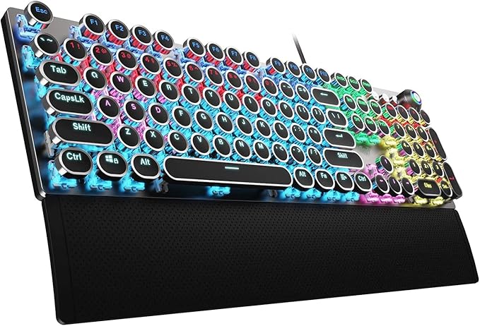 AULA F2088 Typewriter Style Mechanical Gaming Keyboard Blue Switches, Rainbow by AULA