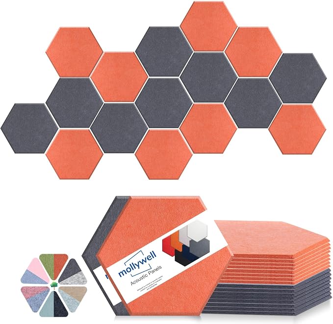 Mollywell Hexagon Acoustic Panels, High Density, Soundproofing, Decorative by Mollywell