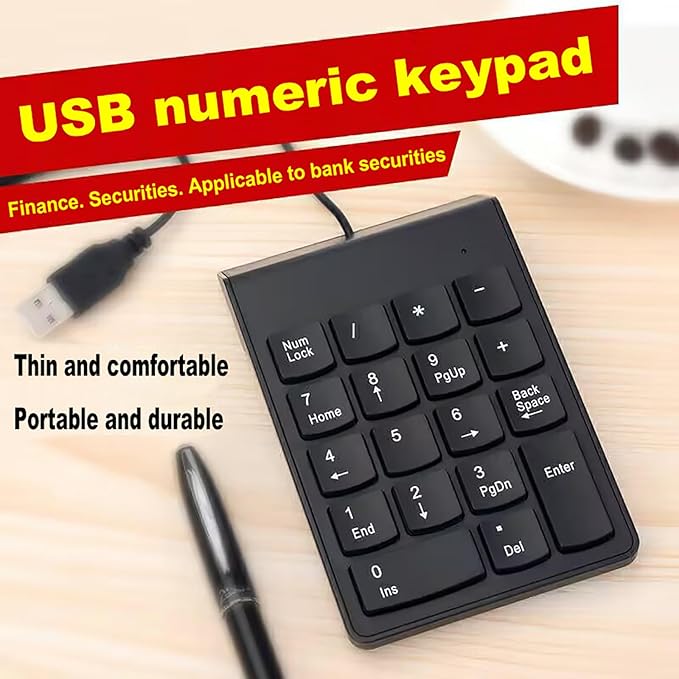 Wired Number Pad, Numeric Keypad, Numpad Keyboard 18Keys USB Keypad Office - Image 4