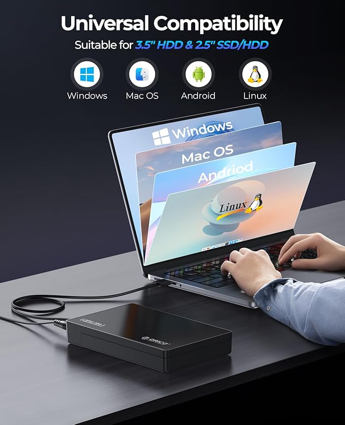 ORICO 3.5" External Hard Drive Enclosure SATA III to USB3.1 Type C - Image 6