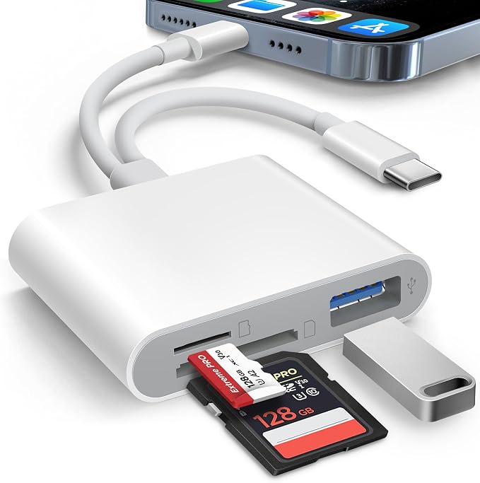 SD Card Reader for iPhone iPad Built-in Dual Cords Card Reader by AkHolz