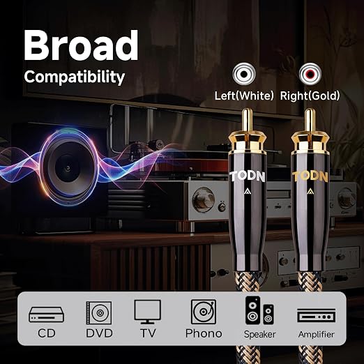 TODN High End RCA Cables for Audiophile 2 RCA Male to Male Stereo Audio Cable - Image 6