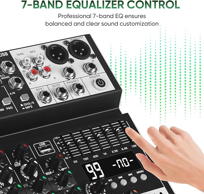 Audio Mixer 4 Channel Sound Mixer Console, Professional Music Mixing Board DJ - Image 3