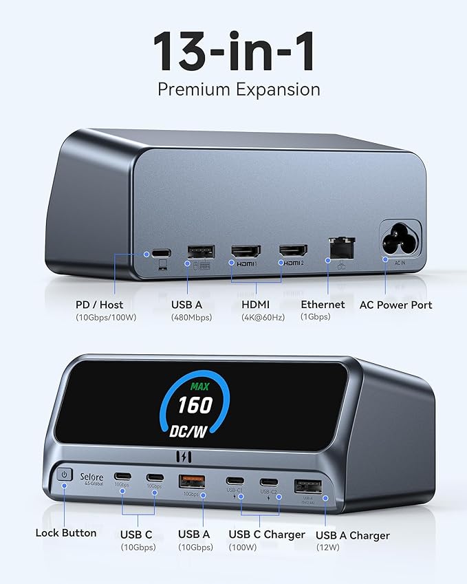 Selore Docking Station, 13 in 1 Laptop Docking Station Dual Monitor - Image 2