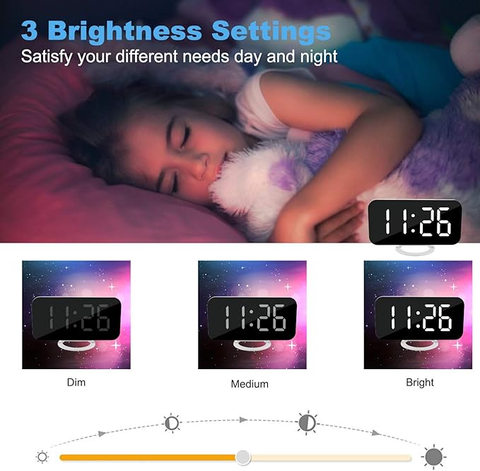 SZELAM Digital Clock Large Display, LED Electric Alarm Clocks Mirror Surface - Image 3