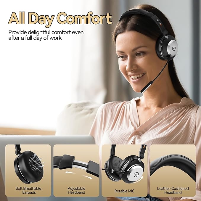 Wireless Headset with Mic for Work, 2.4G USB Dongle & Mic Mute for - Image 6