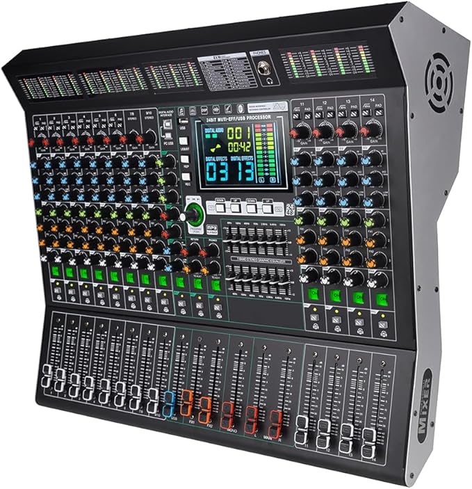 MD-14 14-Channel Professional Audio Mixer, 99 DSP Effects, LED Display by Yamnweo