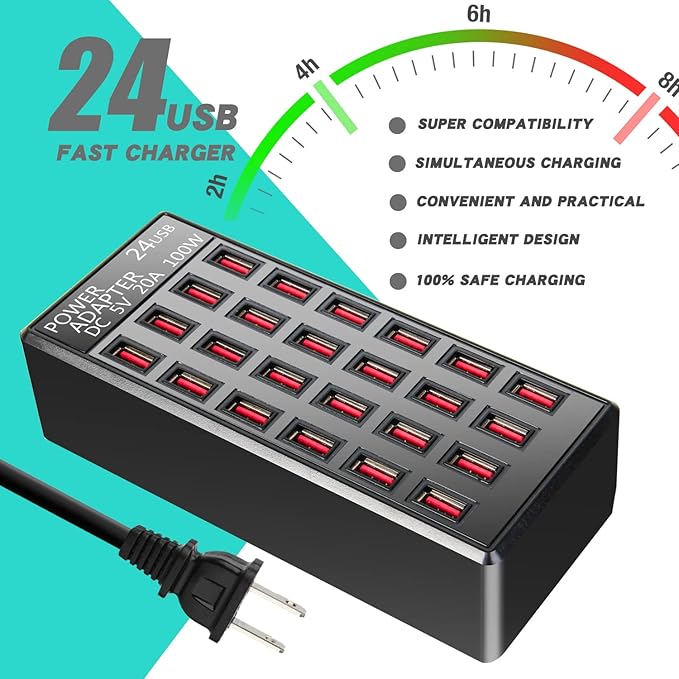 100w 24 Port, USB Fast Charging Station, Travel Desktop USB Rapid Charger - Image 6